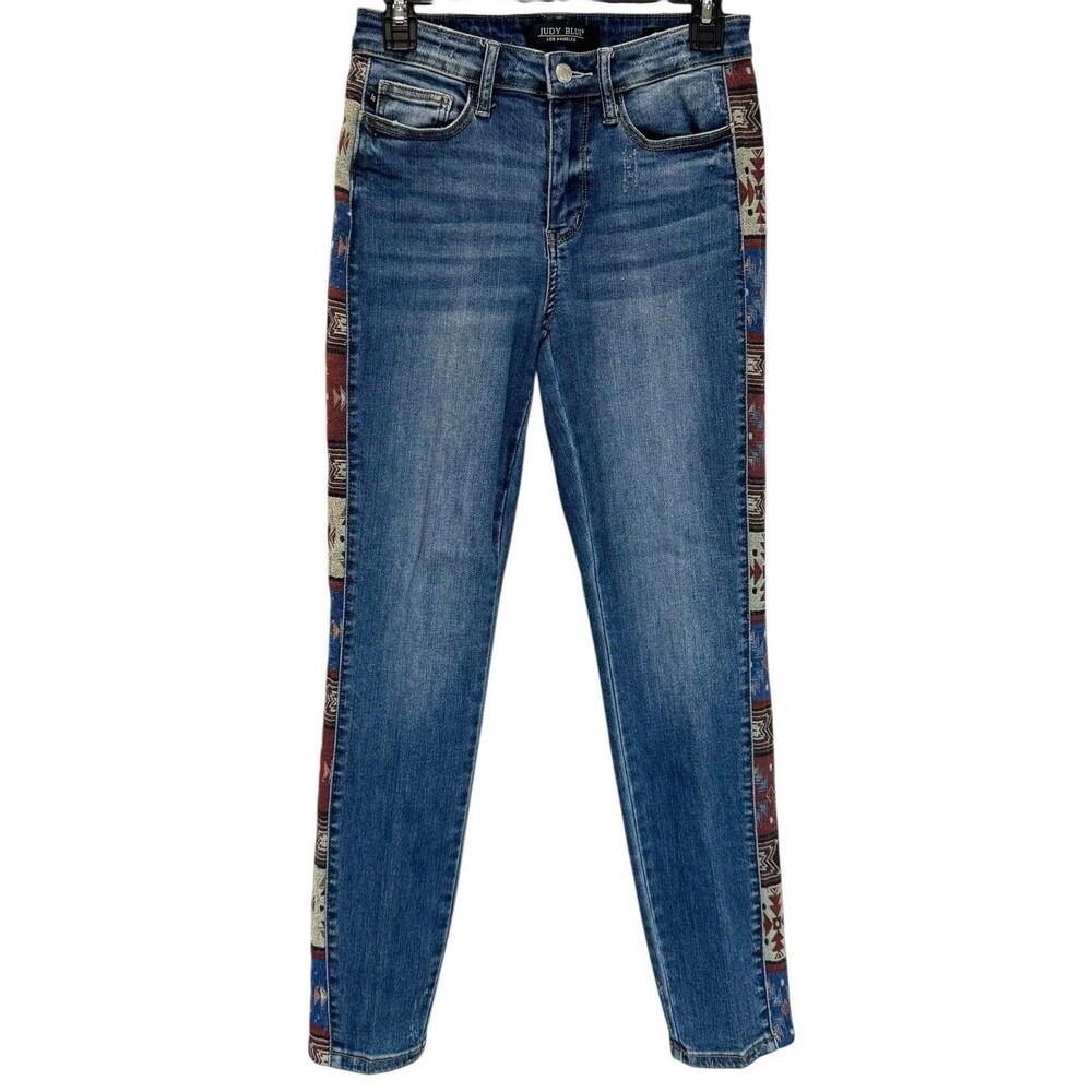 Judy Blue Women’s Size 3 Rio Western Print Relaxed Jeans Mid Rise Aztec Slim Leg
